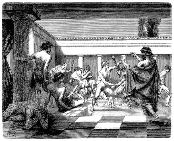 Illustration of a young Spartans Exercising at Sparta