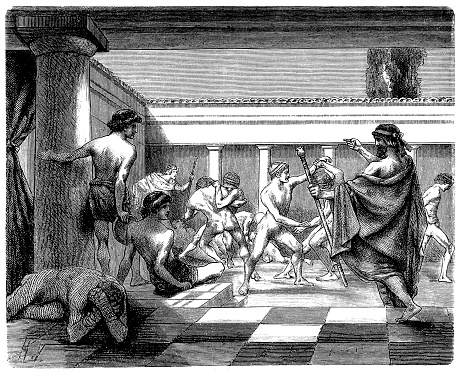 Illustration of a young Spartans Exercising at Sparta