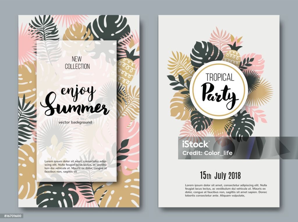 Summer  banners Summer vertical banners with paper tropical leaf. Vector illustration Summer stock vector