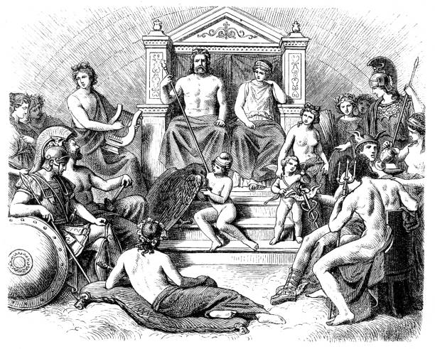 Greek gods in the Olymp, Greek mythology Illustration of  Greek gods in the Olymp, Greek mythology zeus stock illustrations