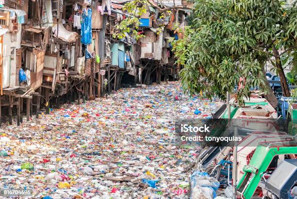 Polluted Urban River Stock Photo - Download Image Now - Pollution, River, Plastic