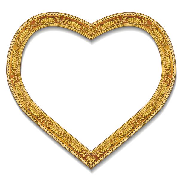 ilustraciones, imágenes clip art, dibujos animados e iconos de stock de marco en forma de corazón oro color con sombra - retro revival decoration gold vector