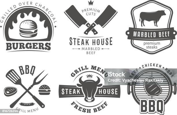 Bbq Burger Grill Badges Stock Illustration - Download Image Now - Logo, Burger, Steak