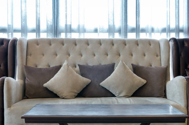 istock Pillows over the sofa, mockup and decorate concept 816729556