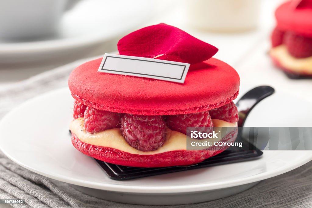 Isfahan Macaroon Delicious Ispahan Macaroon on the Table. Baked Stock Photo