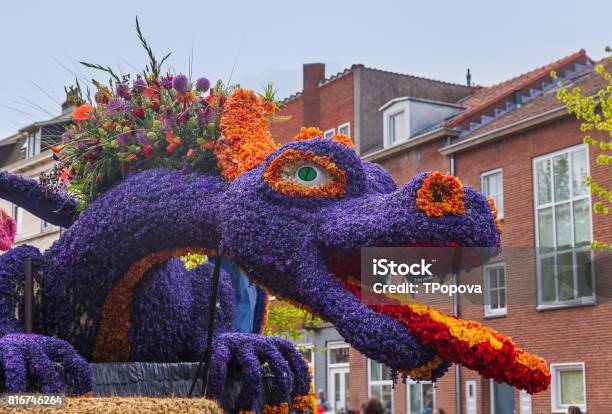 Statue Made Of Tulips On Flowers Parade In Haarlem Netherlands Stock Photo - Download Image Now