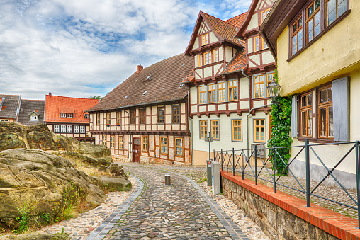 German romantic half-timbered buildings in city of Quedlinburg - Harz district (part of the so called \