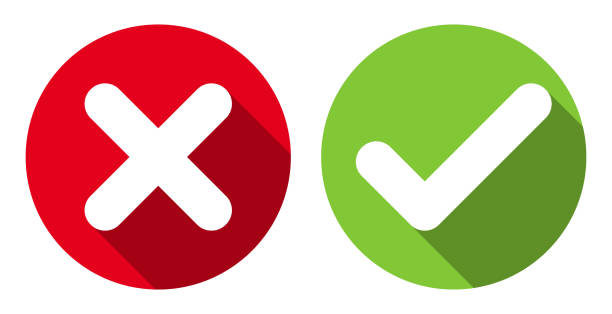 ikony cross & check mark, płaskie okrągłe przyciski ustawione. - checkbox questionnaire checklist yes stock illustrations