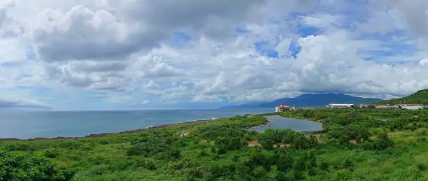 A dramatic sky above the ocean and coastal region of southern Taiwan