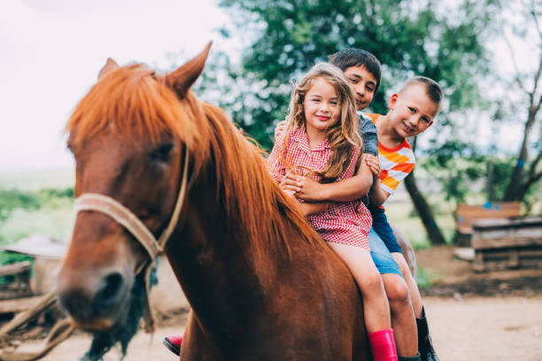 子供乗馬 - riding horse for leisure ストックフォトと画像
