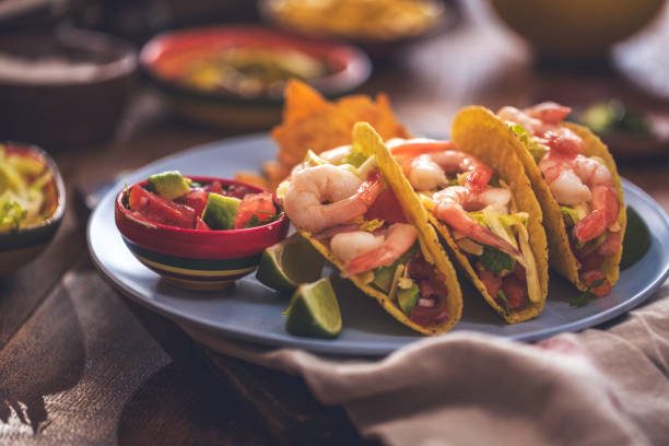 istock Mexican Tacos with Spicy Salsa and Shrimps 816760038
