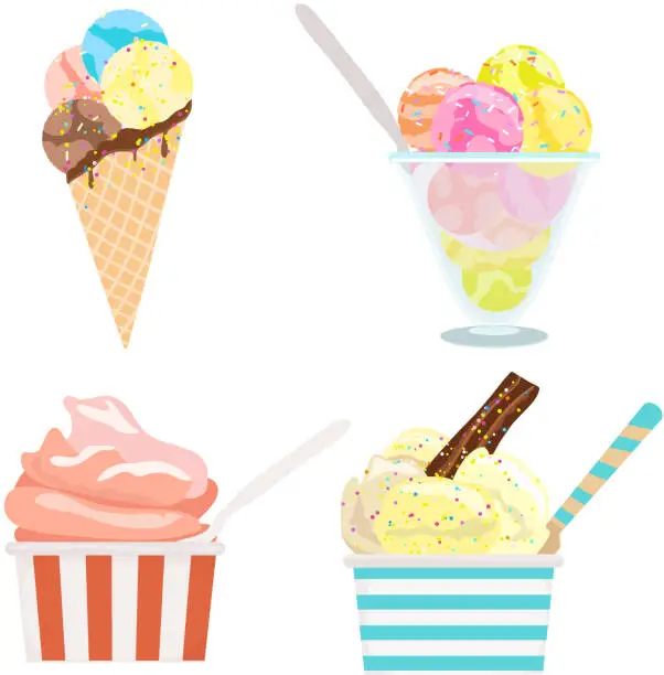 Vector illustration of set of ice cream on white. vector illustration
