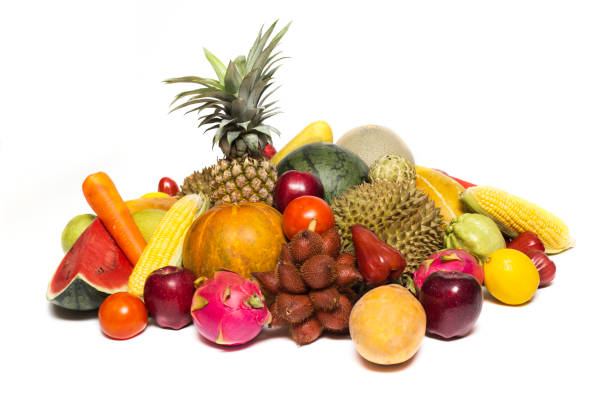 Mix colorful asian fruits isolated on white background
