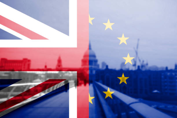 istock UK flag, EU flag and St. Paul Catherdral 816769560