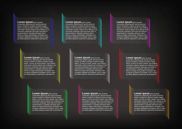 Vector illustration of Concept and idea color rectangle shape infographic with dark background