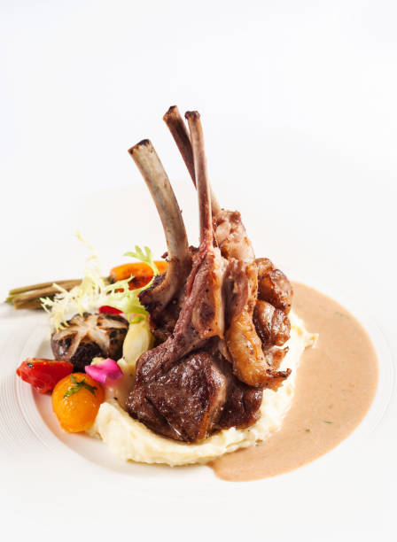 istock grilled lamb chops with vegetable salad and mashed potato 816774338