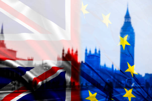 UK flag, EU flag and Big Ben