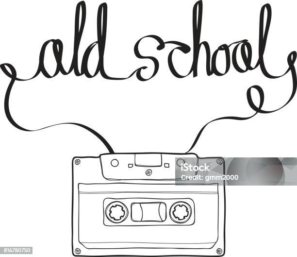 Compact Cassette Or Musicassette Cassette Tape Audio Cassette With Analog Magnetic Tape In Form And Shape Of Old School Text Hand Drawn Vector Illustration Line Art Stock Illustration - Download Image Now
