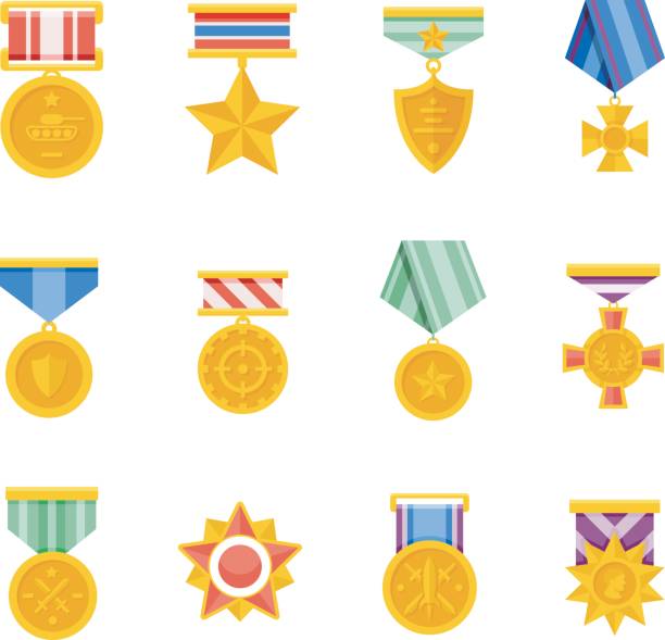 ilustrações, clipart, desenhos animados e ícones de ícone de vetor de medalhas militares - group of objects set symbol computer icon