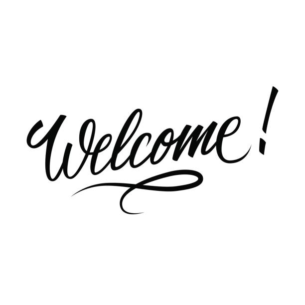 Welcome inscription. Hand drawn lettering. Greeting card with calligraphy. Handwritten design element. Welcome inscription. Hand drawn lettering. Greeting card with calligraphy. Handwritten design element. Vector illustration. welcome sign stock illustrations