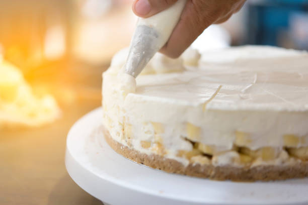 istock Women hand decorating with a pastry bag with cream 816830418