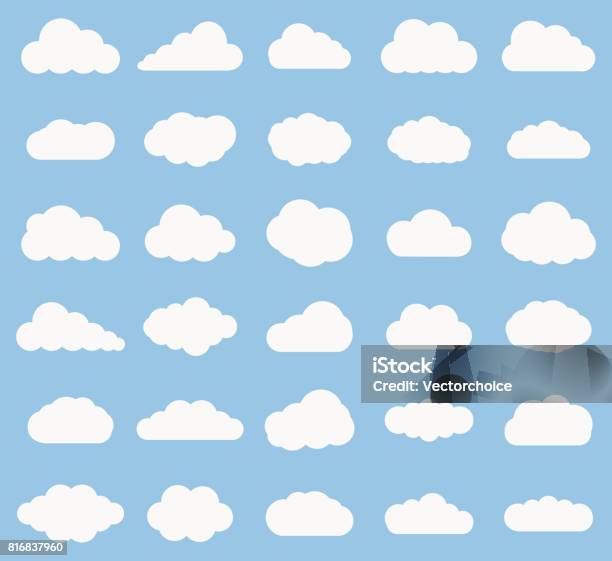Satz Von Cloud Symbol Weiße Farbe Auf Blauem Hintergrund Stock Vektor Art und mehr Bilder von Wolke