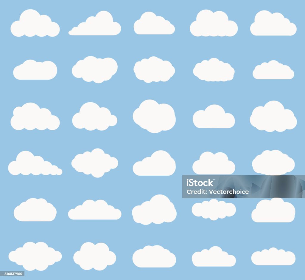 Sistema de color de nube icono blanco sobre fondo azul - arte vectorial de Nube libre de derechos