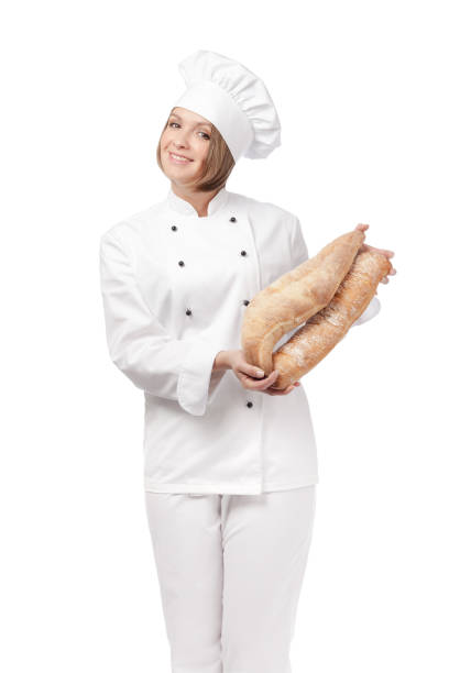 istock happy female chef isolated on white background 816838166