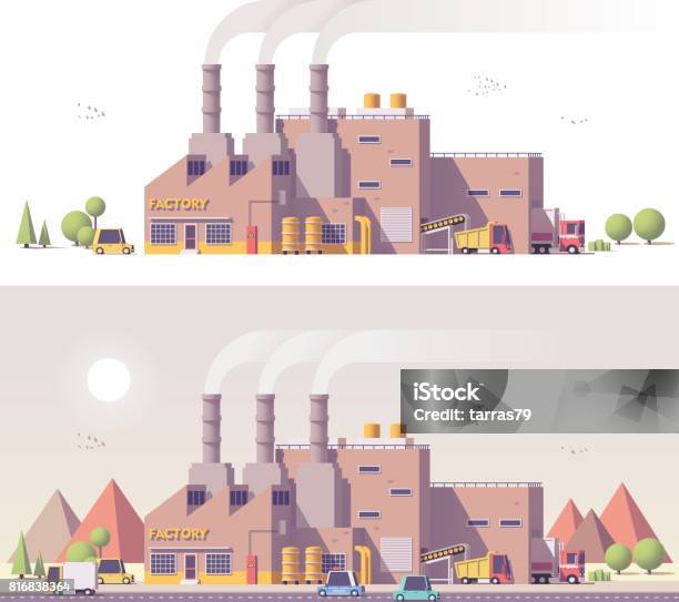 Vector Low Poly 2d Factory Stock Illustration - Download Image Now - Factory, Industry, Three Dimensional