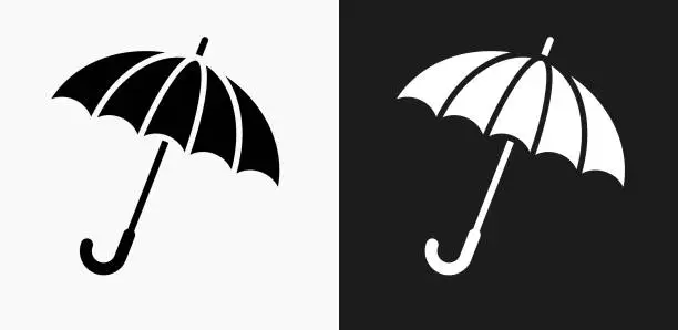 Vector illustration of Opened Umbrella Icon on Black and White Vector Backgrounds