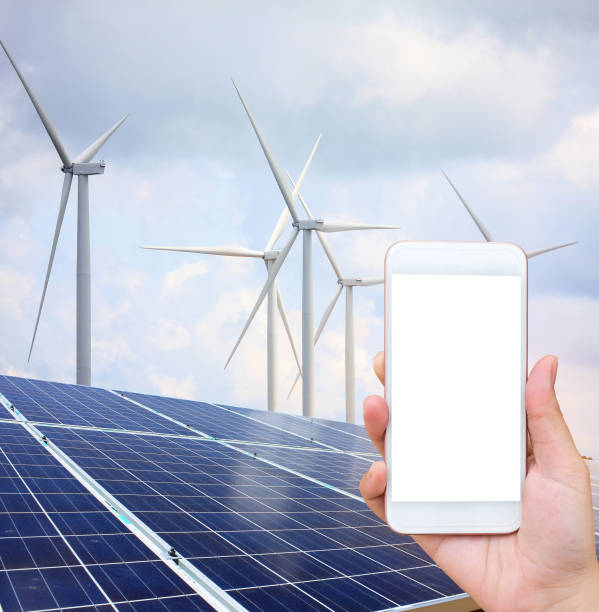 istock solar panels and wind turbines with the clouds and sky 816846536