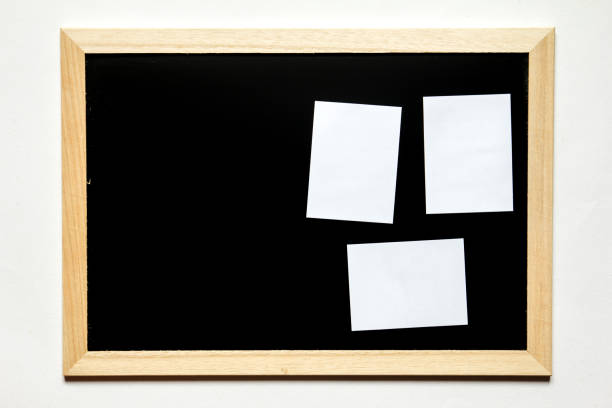 istock Note paper in black board with wood frame on white background 816849328