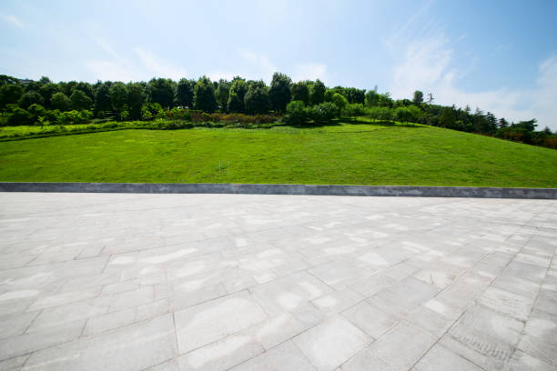 istock long empty footpath in modern city square with skyline 816849624