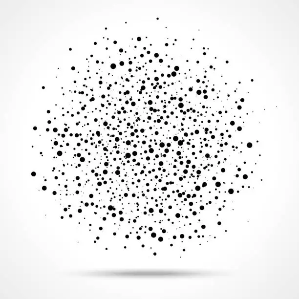 Vector illustration of Vector abstract sphere of black random dots on white background, spot of circles, vector design element.