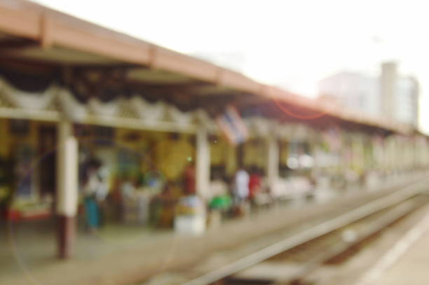 blurry of local train station platform in Thailand