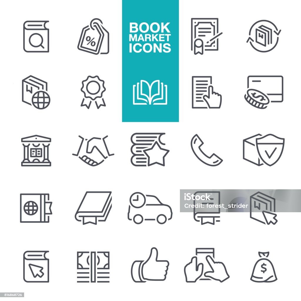 Book market line icons Book market, web magazine line  icons set Best Seller - Concept stock vector