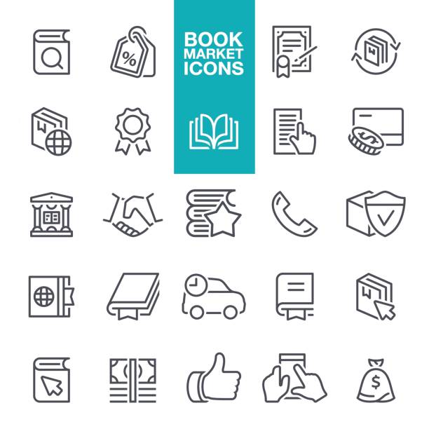 Book market line icons Book market, web magazine line  icons set best sellers stock illustrations