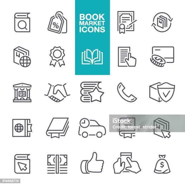 Book Market Line Icons Stock Illustration - Download Image Now - Best Seller - Concept, Icon Symbol, Book