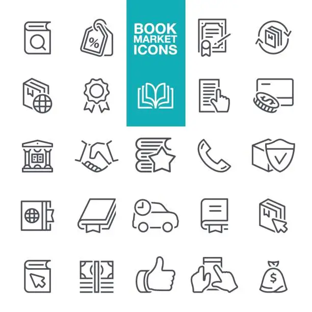 Vector illustration of Book market line icons