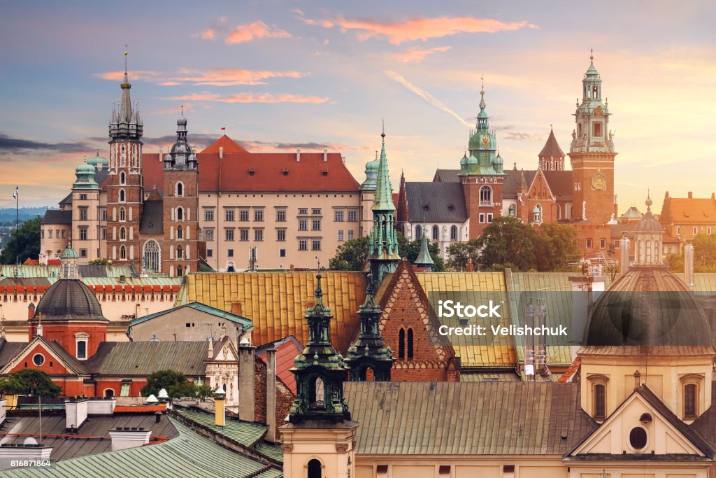 Collage aus Krakau Sehenswürdigkeiten am Abend - Lizenzfrei Krakau Stock-Foto