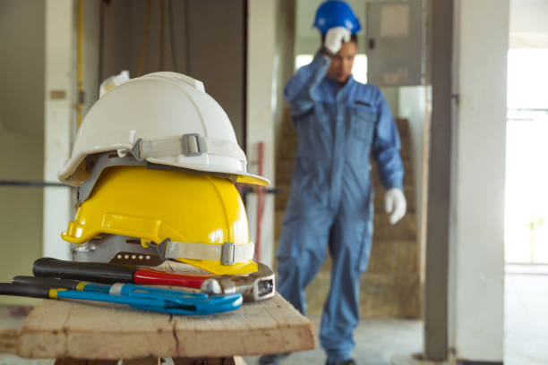 istock Yellow and White Helmet with Working Tool of Engineer Craftsman 816924038