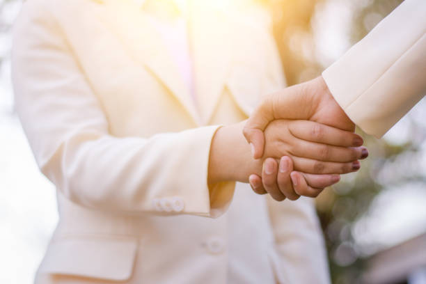 istock Close up of handshake on nature background. Teamwork concept. 816932018