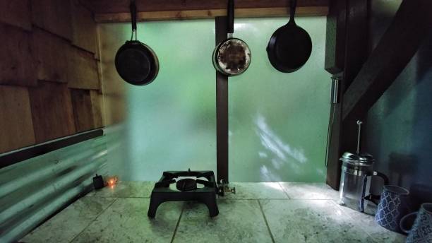 istock Rustic Camp Kitchen Propane Stove Burner Roughing it Minimalist 816941670