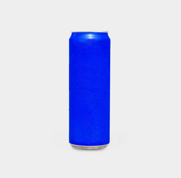 istock blank blue color can with water drop and cool isolated on white for advertising design for business. 816951898