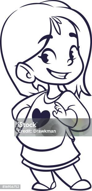Cartoon Small Funny Girl Outlined Vector Illustration Stock Illustration - Download Image Now