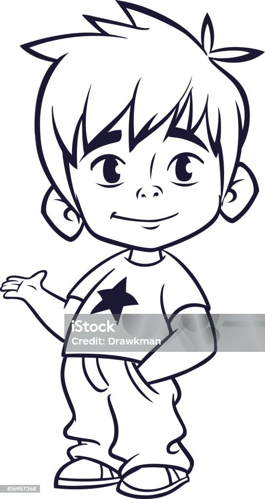 Cartoon Small Funny Boy Outlined Vector Illustration Stock Illustration -  Download Image Now - iStock