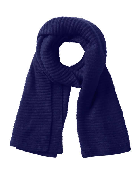 istock Warm navy blue woven winter scarf isolated on white 816963448