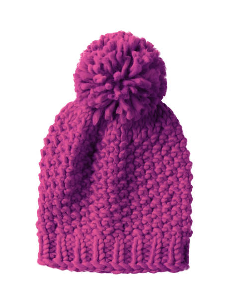 istock Pink woolen winter cap hat with a pom pom pompon isolated on white 816963462