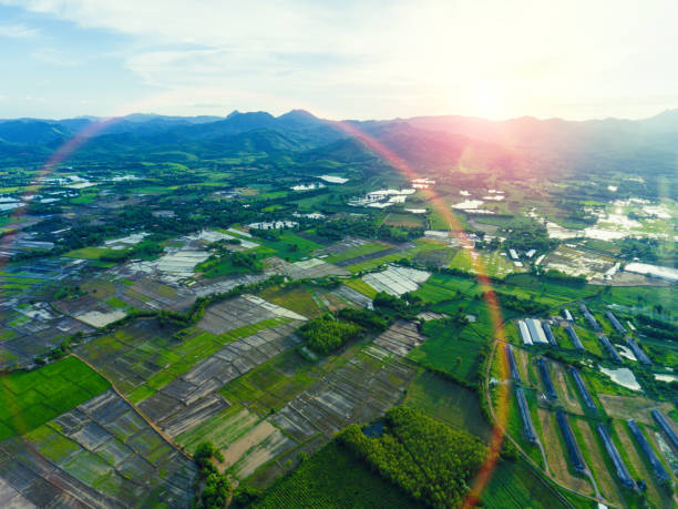 istock Field, village, mountains and forest. 816968096