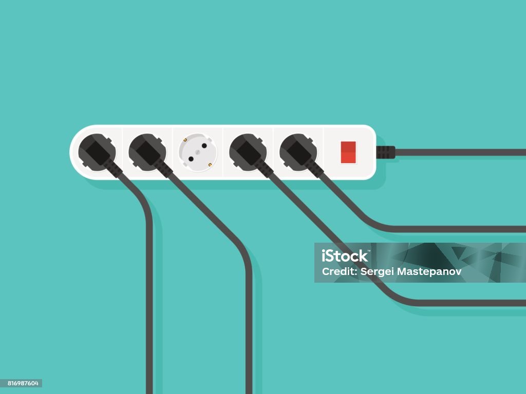 Electric extension cord. Flat style. Vector Electrical Outlet stock vector